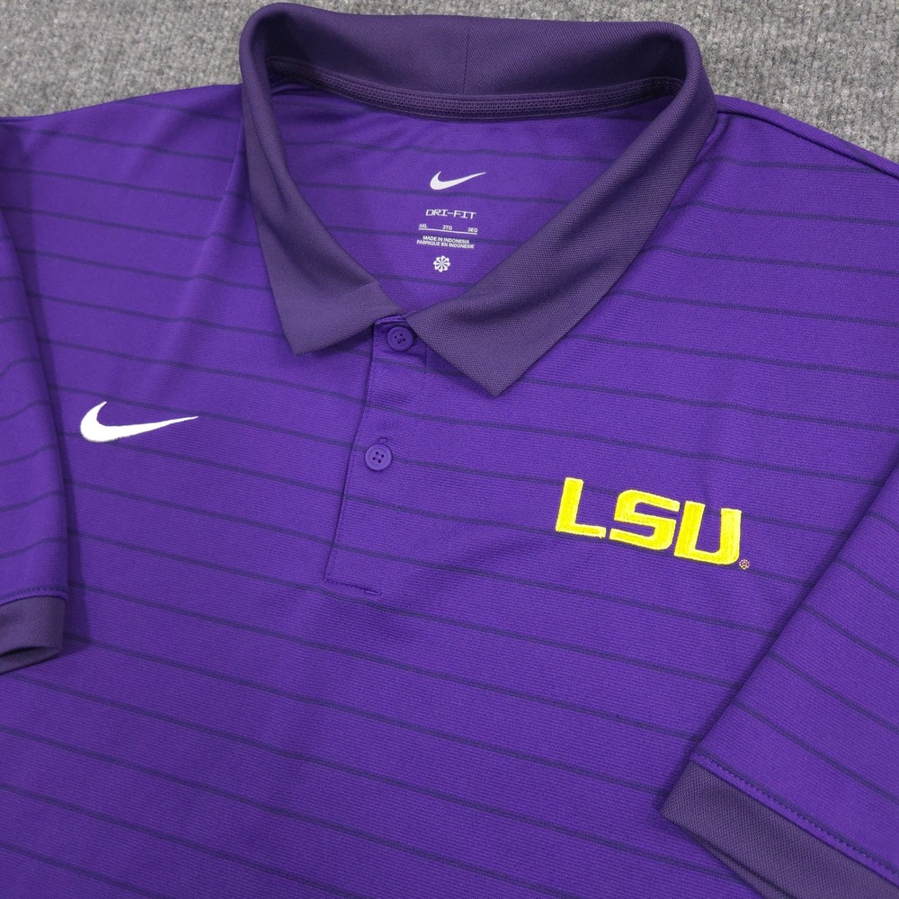 Nike Louisiana State University Polo Shirt Mens 3XL Purple Striped Performance